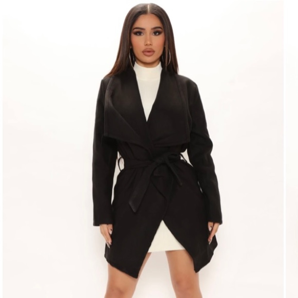 All Black Manhattan Mid Length Faux Wool Coat